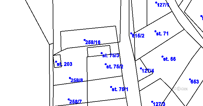 Parcela st. 75/3 v KÚ Branov, Katastrální mapa