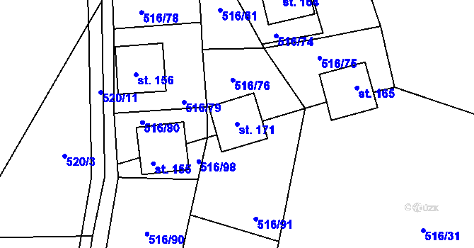 Parcela st. 171 v KÚ Branov, Katastrální mapa