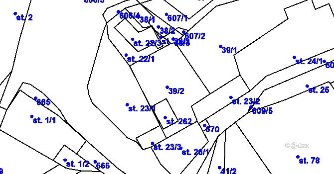 Parcela st. 39/2 v KÚ Branov, Katastrální mapa
