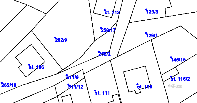 Parcela st. 258/2 v KÚ Branov, Katastrální mapa