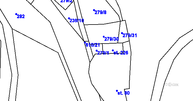 Parcela st. 279/1 v KÚ Branov, Katastrální mapa