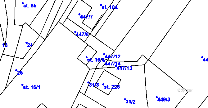 Parcela st. 447/12 v KÚ Branov, Katastrální mapa