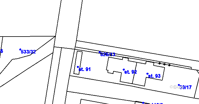 Parcela st. 526/13 v KÚ Branov, Katastrální mapa