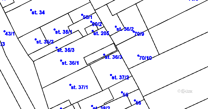 Parcela st. 36/3 v KÚ Branov, Katastrální mapa