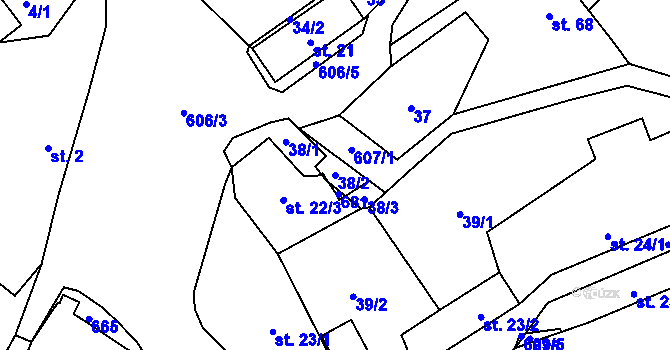 Parcela st. 38/2 v KÚ Branov, Katastrální mapa