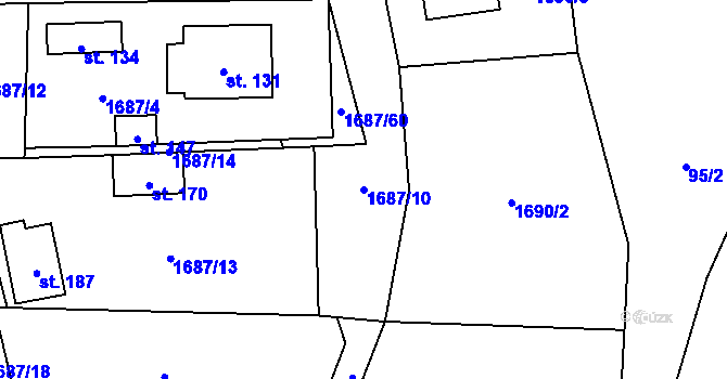 Parcela st. 1687/10 v KÚ Bransouze, Katastrální mapa