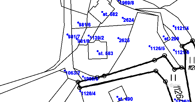 Parcela st. 583 v KÚ Brantice, Katastrální mapa