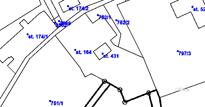Parcela st. 431 v KÚ Brantice, Katastrální mapa
