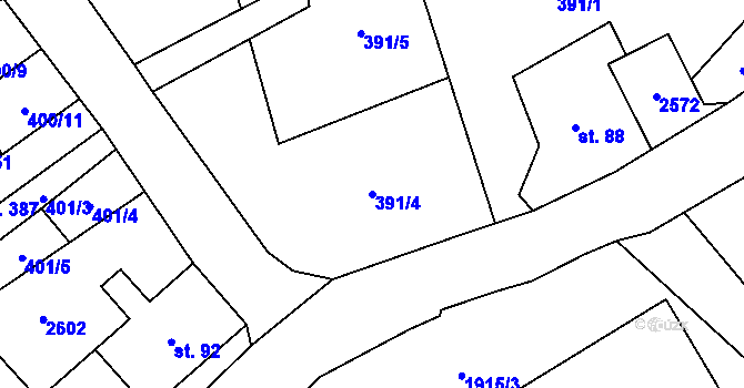 Parcela st. 391/4 v KÚ Brantice, Katastrální mapa