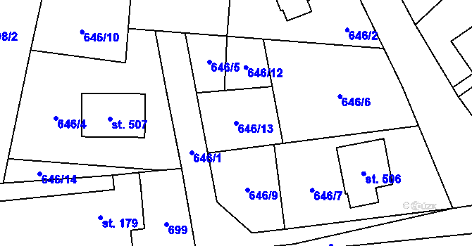 Parcela st. 646/13 v KÚ Brantice, Katastrální mapa