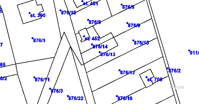 Parcela st. 876/13 v KÚ Brantice, Katastrální mapa