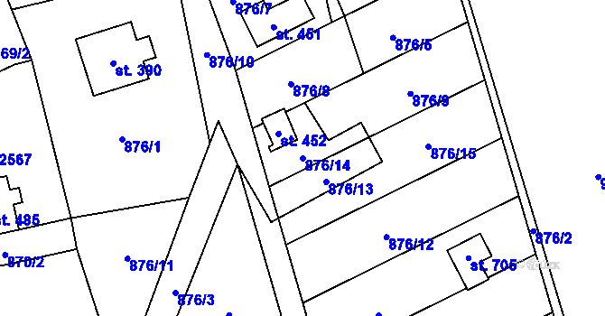 Parcela st. 876/14 v KÚ Brantice, Katastrální mapa