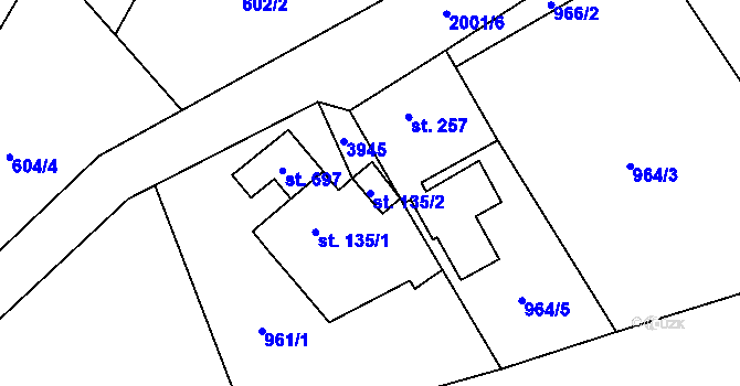 Parcela st. 135/2 v KÚ Brantice, Katastrální mapa