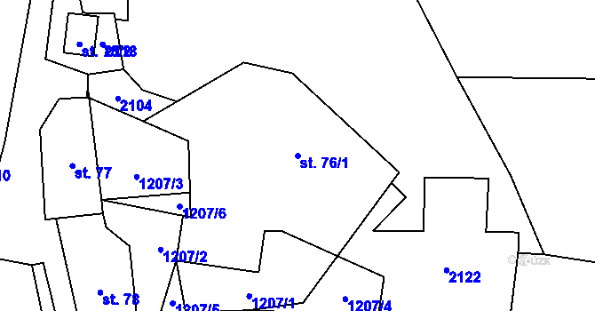 Parcela st. 76/1 v KÚ Radim u Brantic, Katastrální mapa