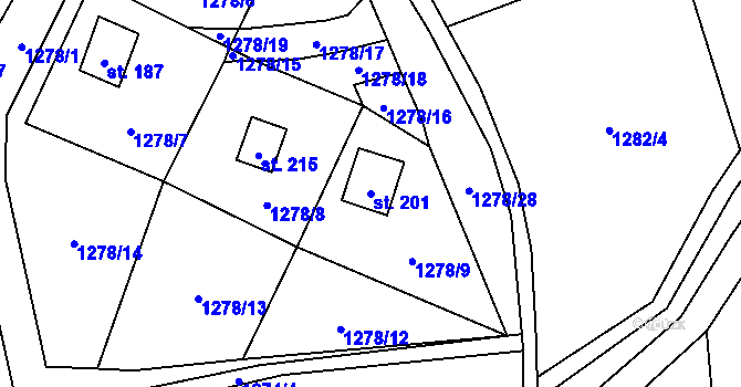 Parcela st. 201 v KÚ Radim u Brantic, Katastrální mapa