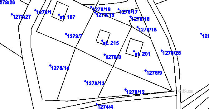 Parcela st. 1278/8 v KÚ Radim u Brantic, Katastrální mapa
