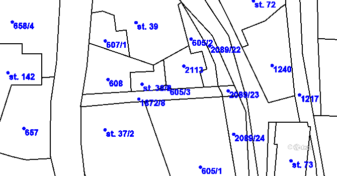 Parcela st. 605/3 v KÚ Radim u Brantic, Katastrální mapa