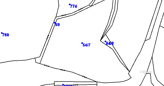 Parcela st. 54/7 v KÚ Branžež, Katastrální mapa