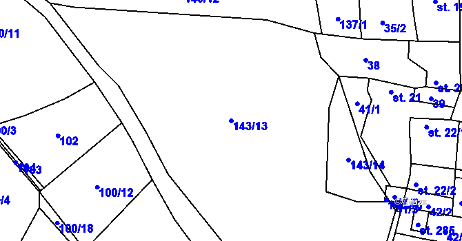 Parcela st. 143/13 v KÚ Branžež, Katastrální mapa