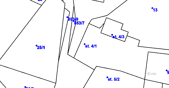 Parcela st. 4/1 v KÚ Branžež, Katastrální mapa