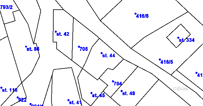 Parcela st. 44 v KÚ Branžež, Katastrální mapa