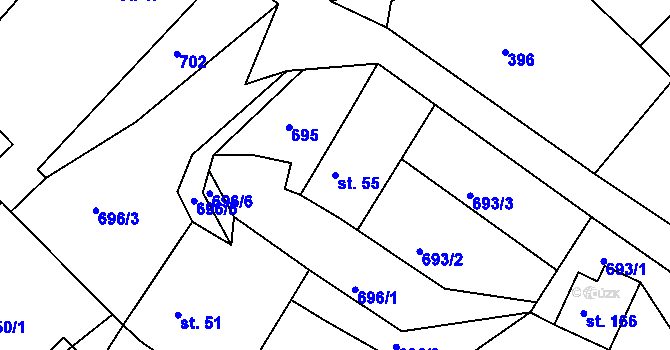 Parcela st. 55 v KÚ Branžež, Katastrální mapa