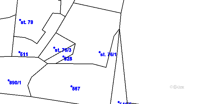 Parcela st. 76/1 v KÚ Branžež, Katastrální mapa
