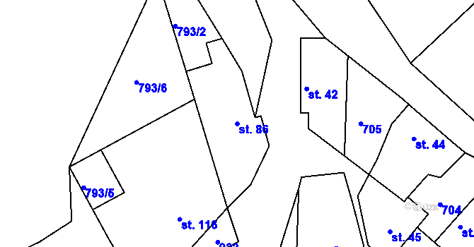 Parcela st. 86 v KÚ Branžež, Katastrální mapa