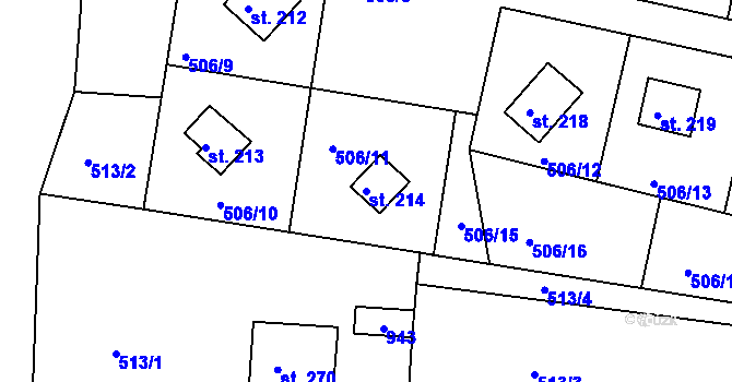 Parcela st. 214 v KÚ Branžež, Katastrální mapa