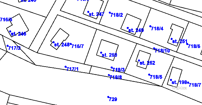 Parcela st. 250 v KÚ Branžež, Katastrální mapa