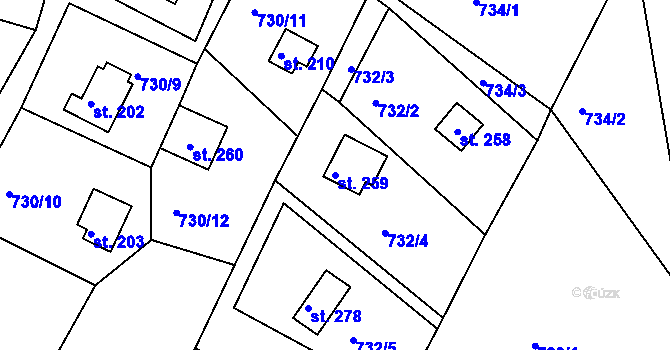 Parcela st. 259 v KÚ Branžež, Katastrální mapa