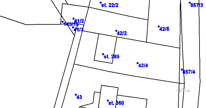 Parcela st. 285 v KÚ Branžež, Katastrální mapa