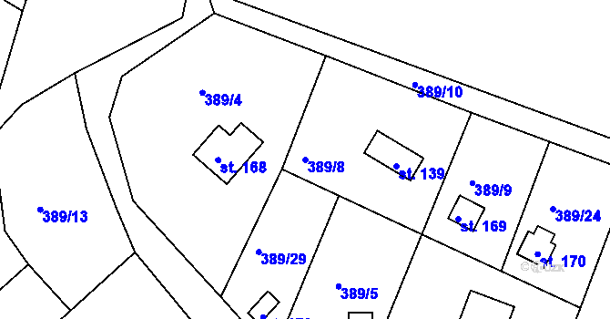 Parcela st. 389/8 v KÚ Branžež, Katastrální mapa