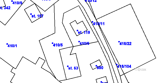 Parcela st. 410/6 v KÚ Branžež, Katastrální mapa