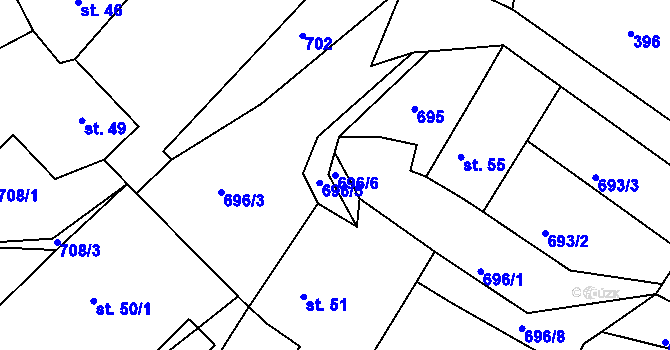 Parcela st. 696/6 v KÚ Branžež, Katastrální mapa
