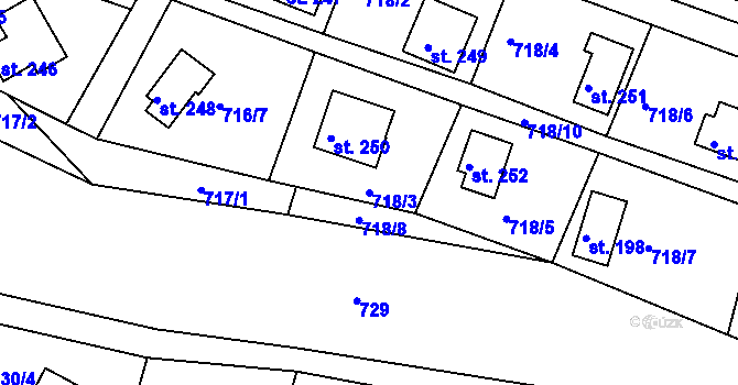Parcela st. 718/3 v KÚ Branžež, Katastrální mapa