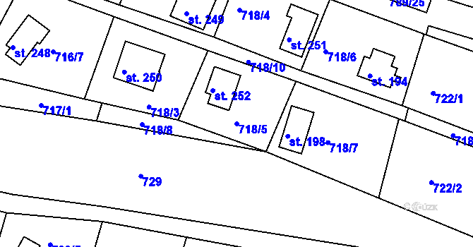 Parcela st. 718/5 v KÚ Branžež, Katastrální mapa