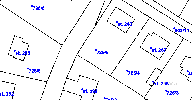 Parcela st. 725/5 v KÚ Branžež, Katastrální mapa