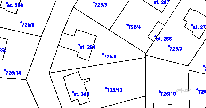 Parcela st. 725/9 v KÚ Branžež, Katastrální mapa