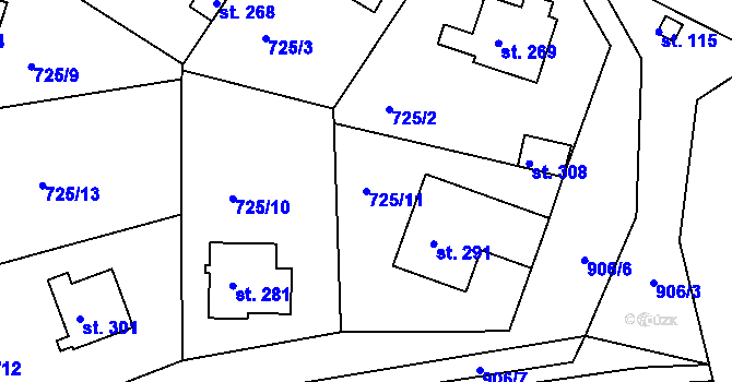 Parcela st. 725/11 v KÚ Branžež, Katastrální mapa