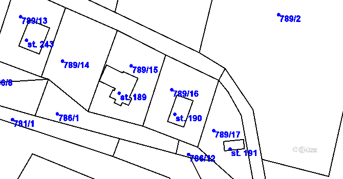 Parcela st. 789/16 v KÚ Branžež, Katastrální mapa