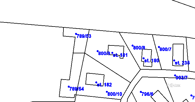 Parcela st. 800/9 v KÚ Branžež, Katastrální mapa