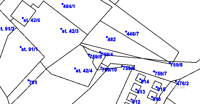 Parcela st. 759/4 v KÚ Srbsko, Katastrální mapa