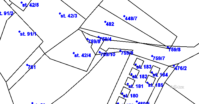 Parcela st. 759/10 v KÚ Srbsko, Katastrální mapa
