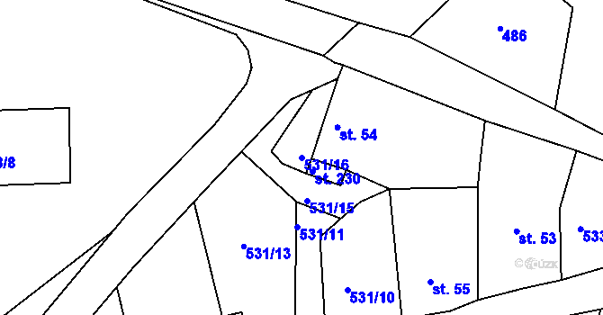 Parcela st. 531/16 v KÚ Srbsko, Katastrální mapa