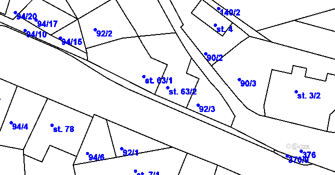 Parcela st. 63/2 v KÚ Braškov, Katastrální mapa
