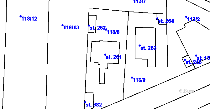 Parcela st. 261 v KÚ Braškov, Katastrální mapa