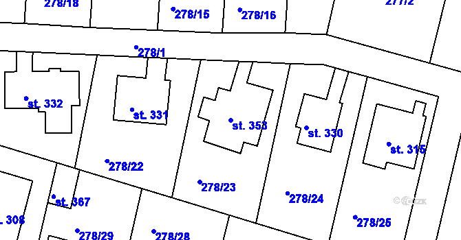 Parcela st. 353 v KÚ Braškov, Katastrální mapa