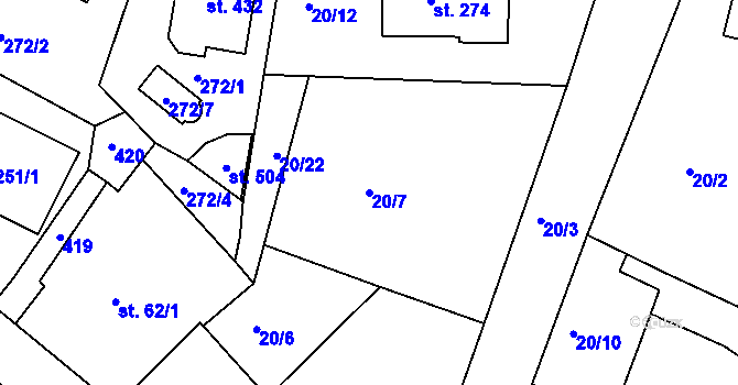 Parcela st. 20/7 v KÚ Braškov, Katastrální mapa