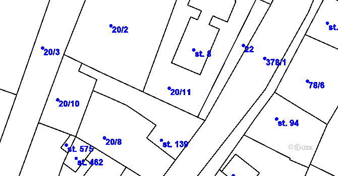 Parcela st. 20/11 v KÚ Braškov, Katastrální mapa